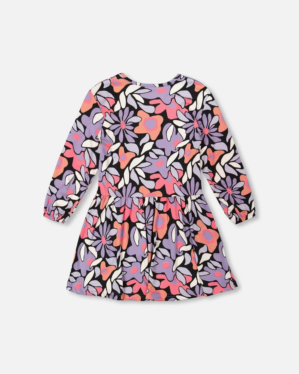 Jersey Dress Black Retro Flower Print | Deux par Deux | Jenni Kidz