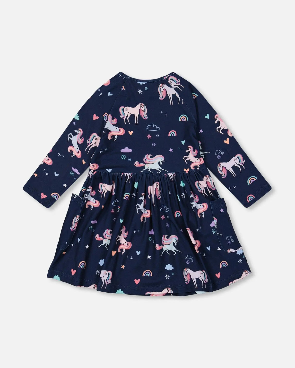 Jersey Dress With Pockets Navy Unicorn Print | Deux par Deux | Jenni Kidz