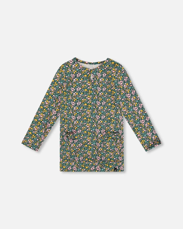Jersey Tunic Green With Floral Print | Deux par Deux | Jenni Kidz