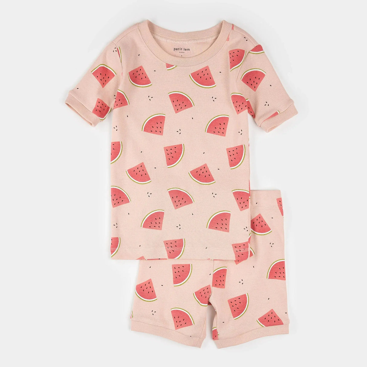Kids blush pink watermelon print summer pajama set organic cotton