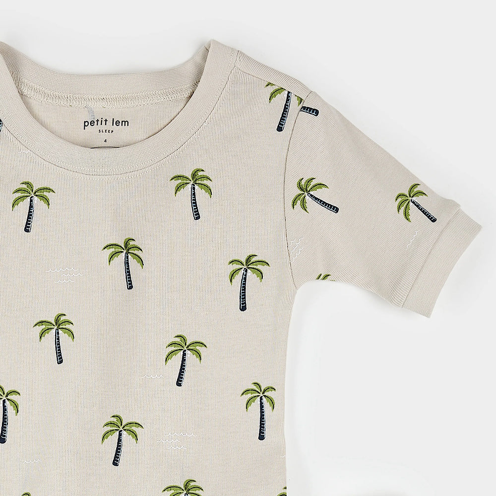 Kids palm tree print short-sleeve pajama top crème organic cotton