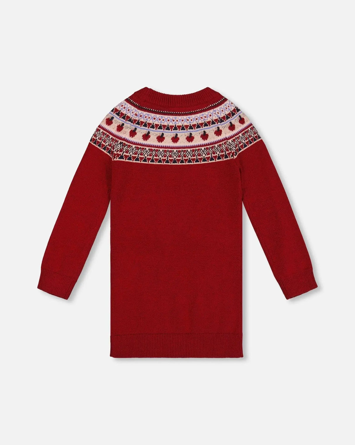 Knit Dress Red With Apple Jacquard Yoke | Deux par Deux | Jenni Kidz