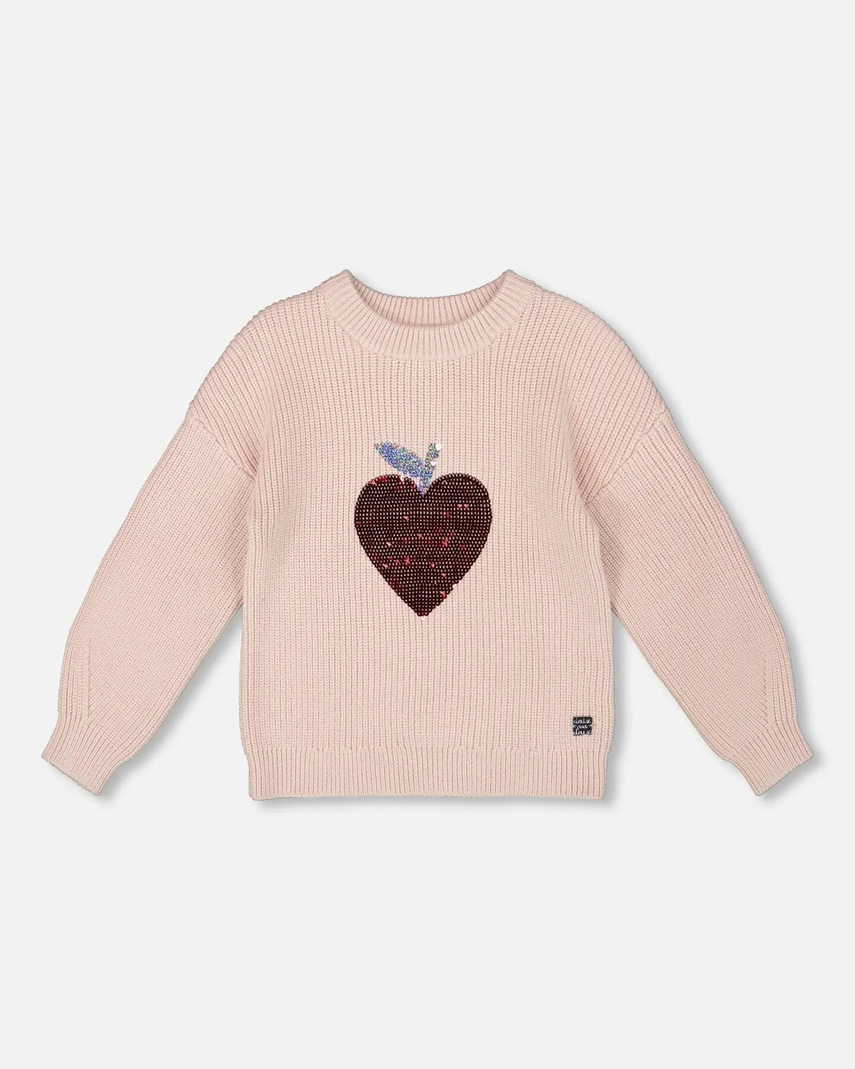Knit Sweater Pinkish White With Sequin Heart | Deux par Deux | Jenni Kidz
