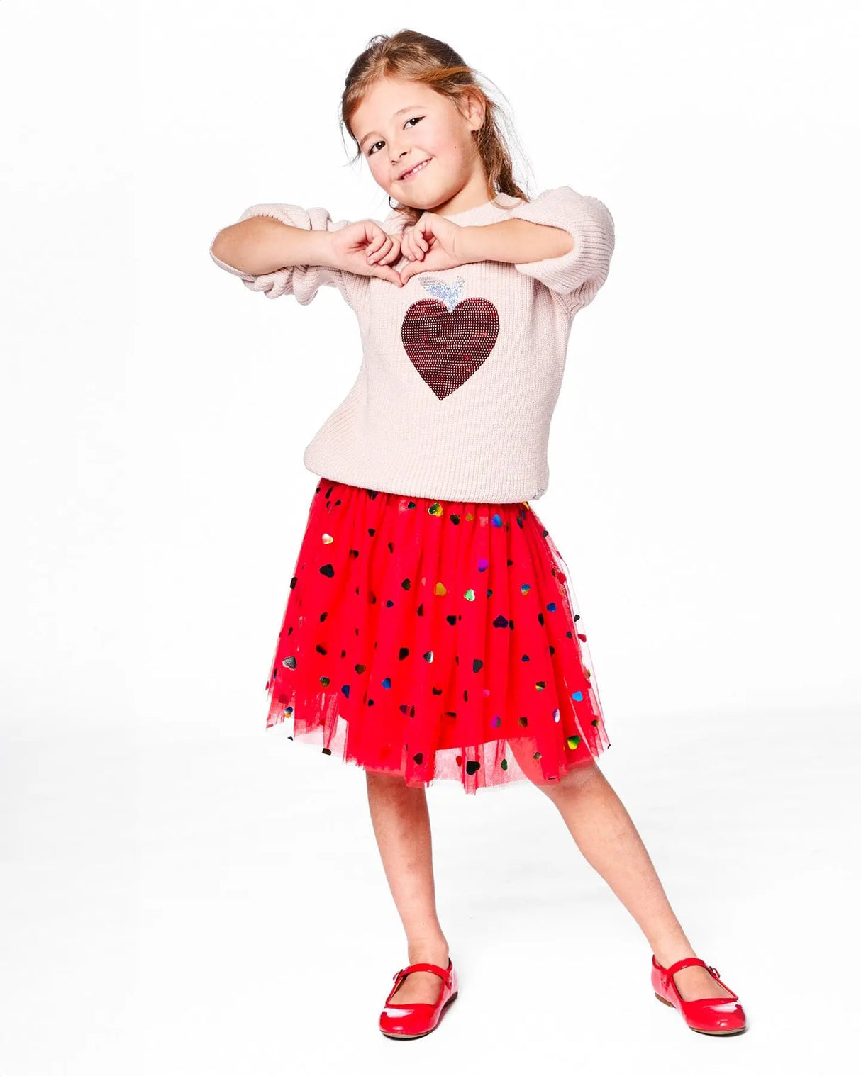 Knit Sweater Pinkish White With Sequin Heart | Deux par Deux | Jenni Kidz
