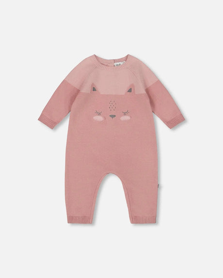 Knitted Bi-Color Cat Romper Old Pink | Deux par Deux | Jenni Kidz