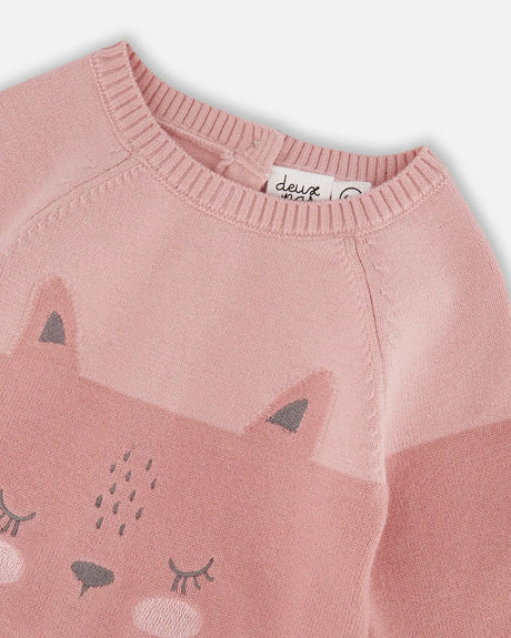 Knitted Bi-Color Cat Romper Old Pink | Deux par Deux | Jenni Kidz