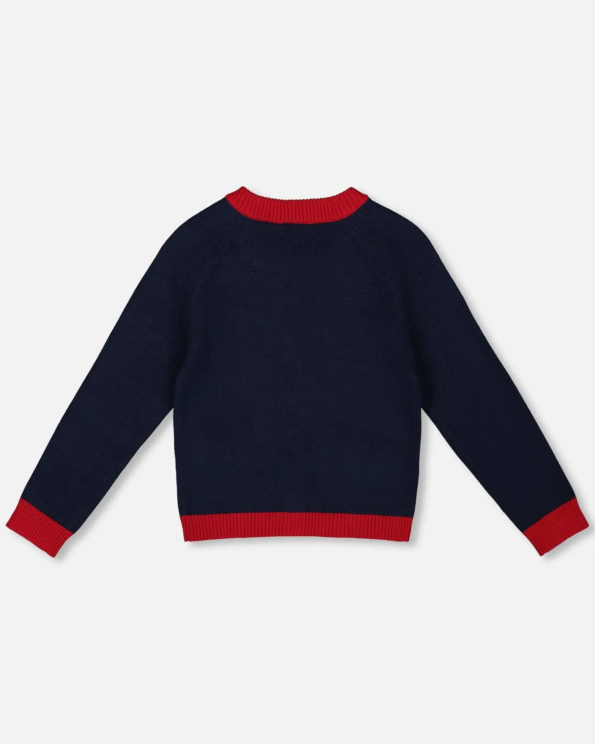 Knitted Cardigan Navy Blue With Red Embroidered Hearts | Deux par Deux | Jenni Kidz