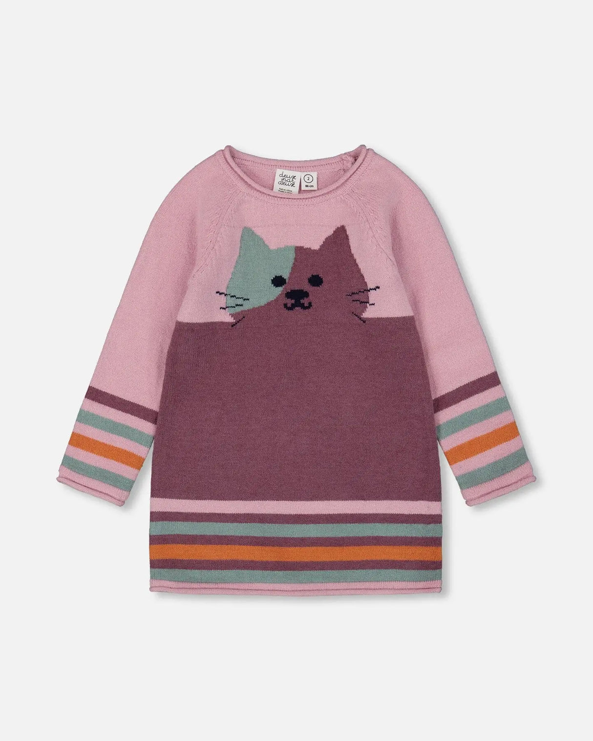 Knitted Dress Dusty Pink With Cat | Deux par Deux | Jenni Kidz