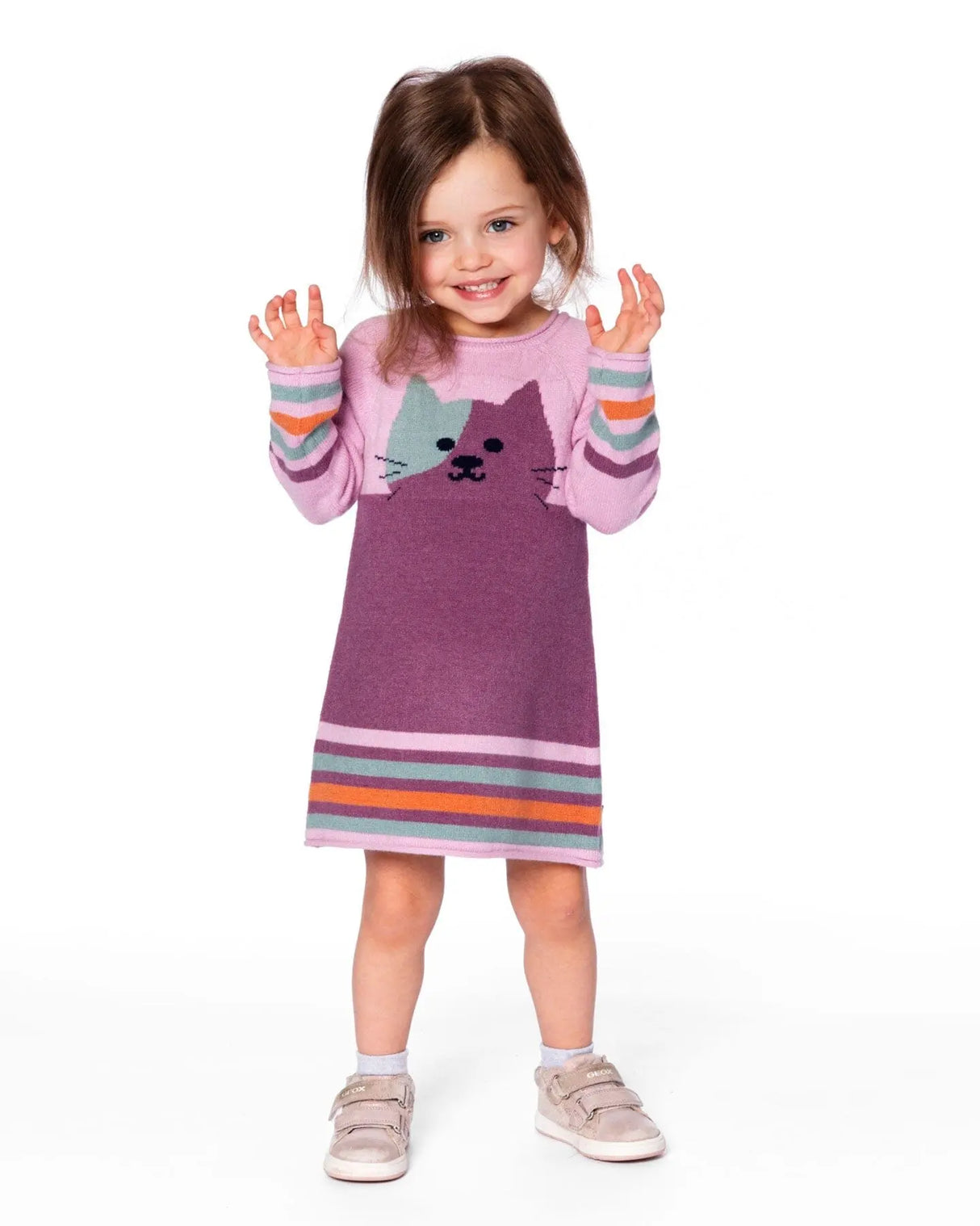 Knitted Dress Dusty Pink With Cat | Deux par Deux | Jenni Kidz