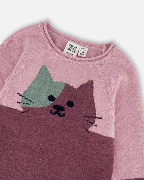 Knitted Dress Dusty Pink With Cat | Deux par Deux | Jenni Kidz