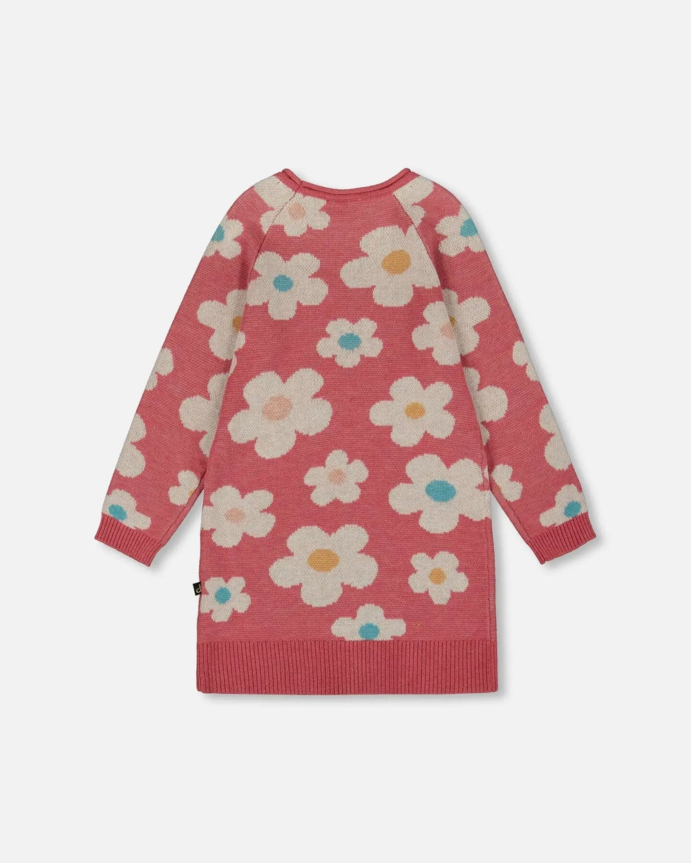 Knitted Dress With Flower Jacquard Old Pink And Beige | Deux par Deux | Jenni Kidz