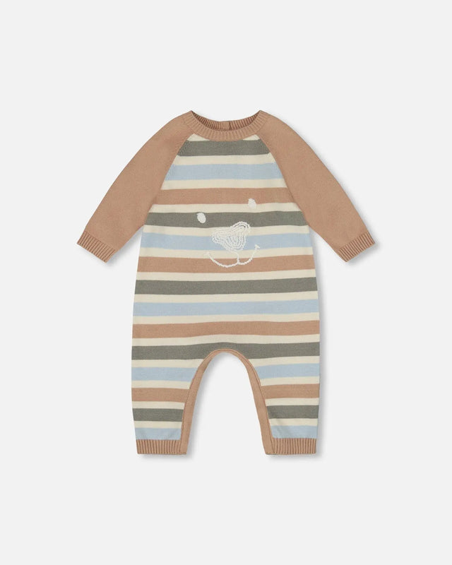 Knitted Romper Blue And Green Stripes | Deux par Deux | Jenni Kidz