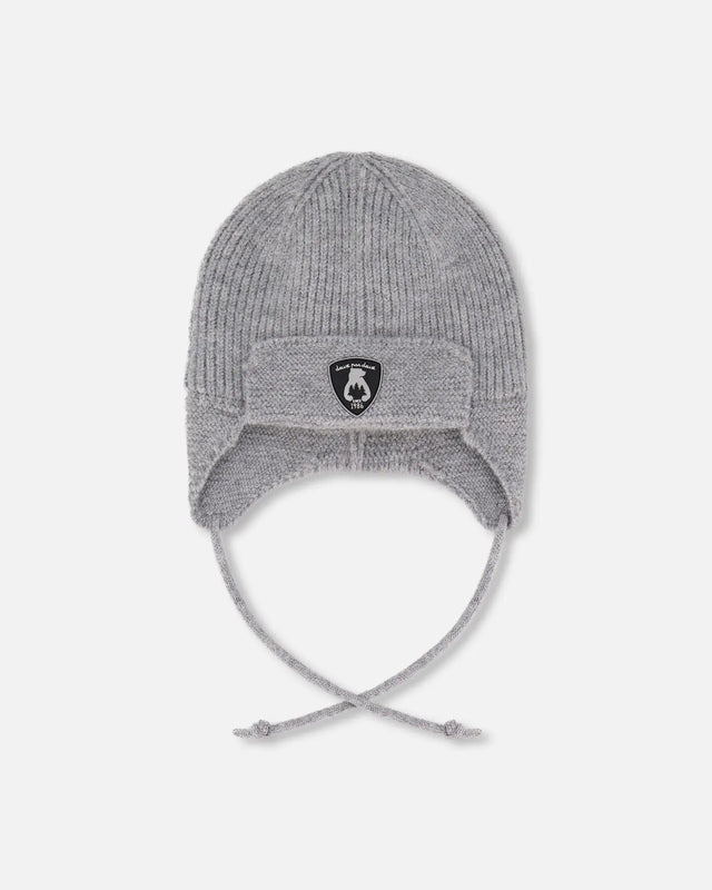 Lined Baby Knit Hat With Ears And Strings Heather Gray | Deux par Deux | Jenni Kidz