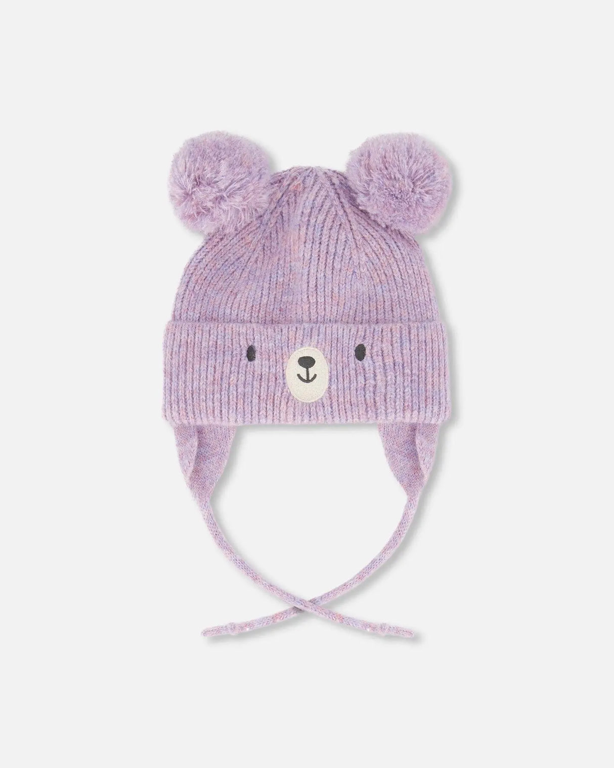Lined Baby Knit Hat With Pompoms Purple Gray | Deux par Deux | Jenni Kidz
