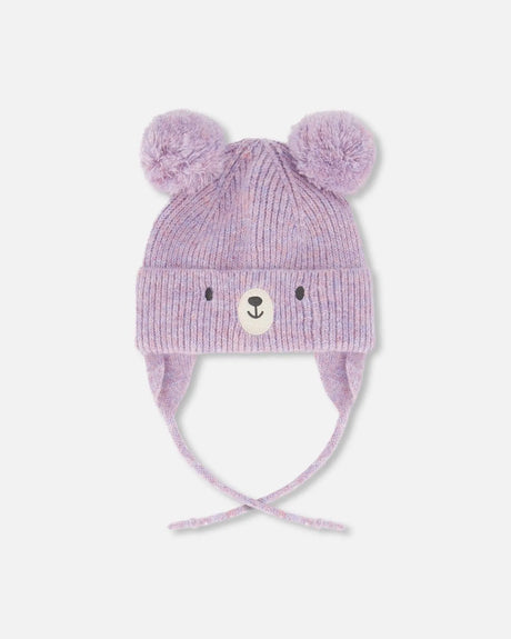 Lined Baby Knit Hat With Pompoms Purple Gray | Deux par Deux | Jenni Kidz