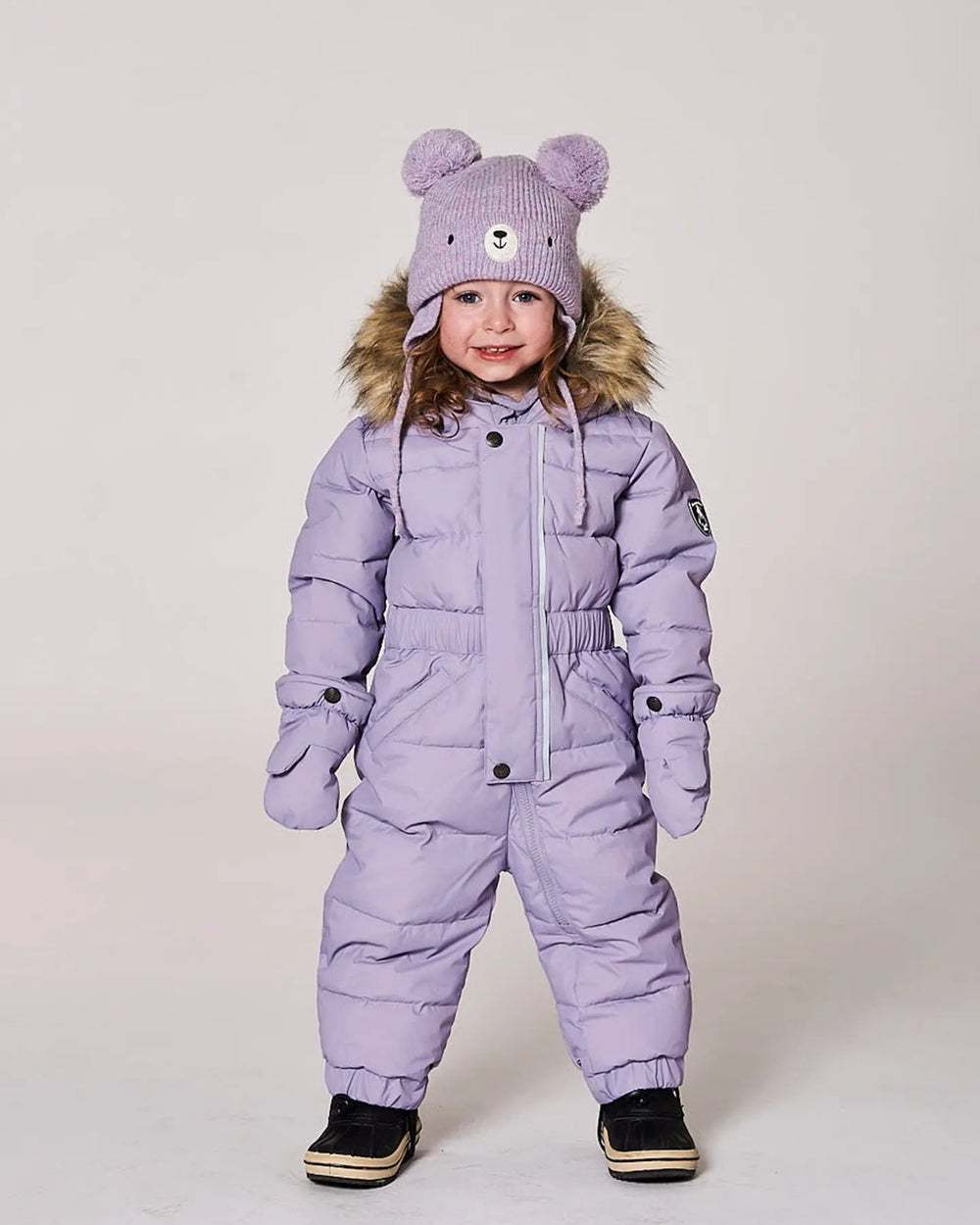 Lined Baby Knit Hat With Pompoms Purple Gray | Deux par Deux | Jenni Kidz