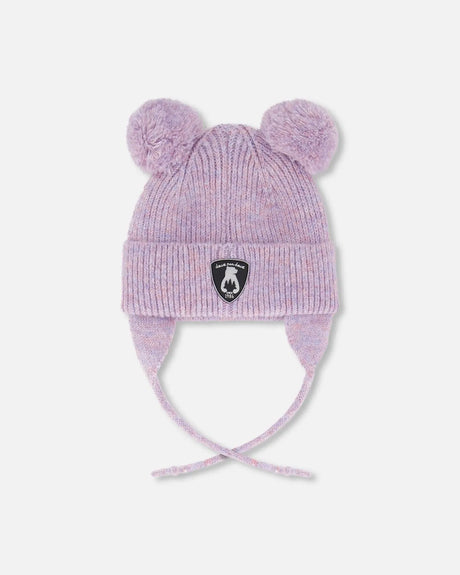 Lined Baby Knit Hat With Pompoms Purple Gray | Deux par Deux | Jenni Kidz