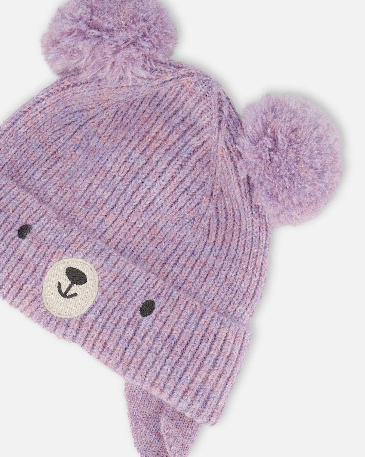Lined Baby Knit Hat With Pompoms Purple Gray | Deux par Deux | Jenni Kidz