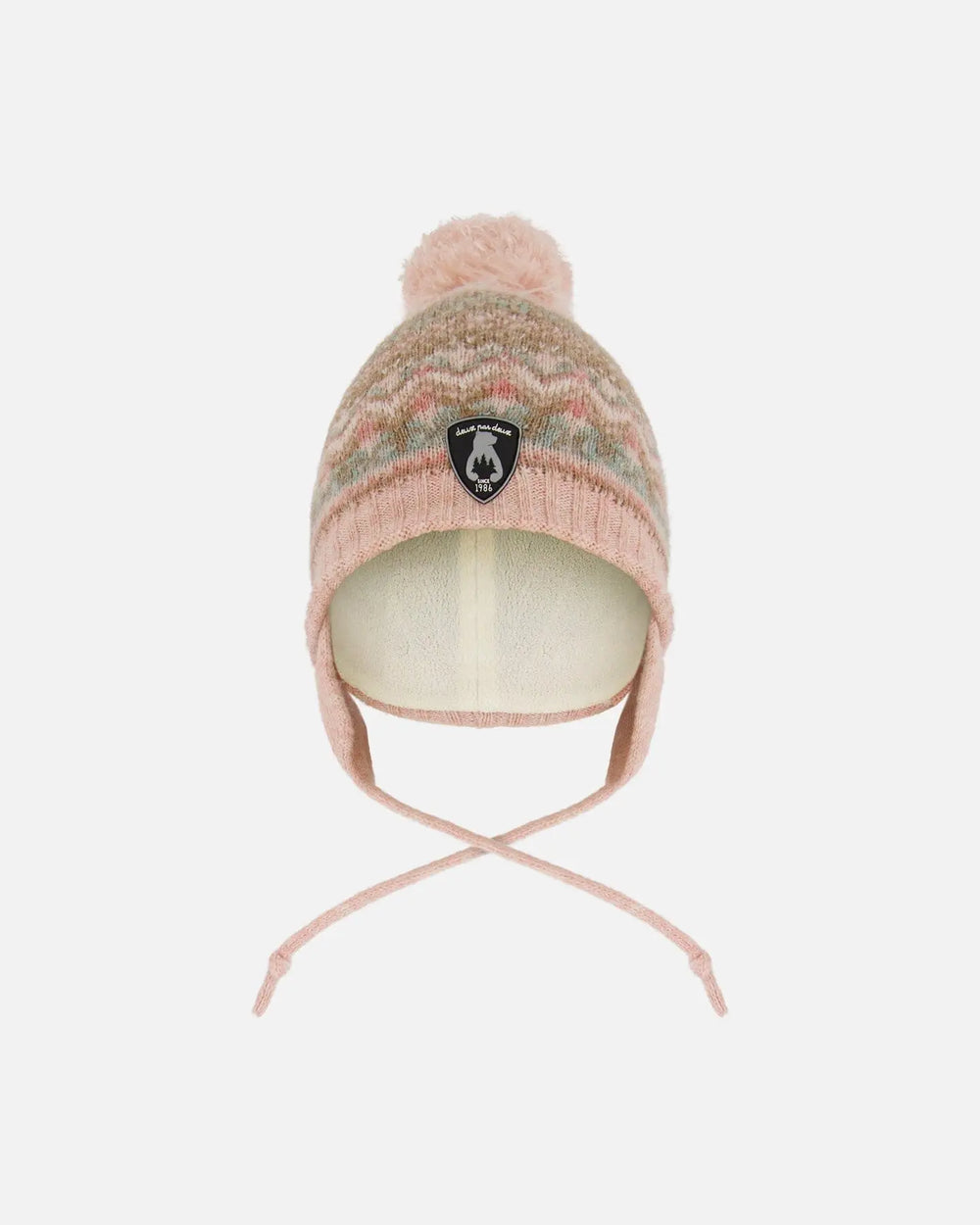 Lined Baby Knit Pompom Hat With Ear Flaps Dusty Pink | Deux par Deux | Jenni Kidz