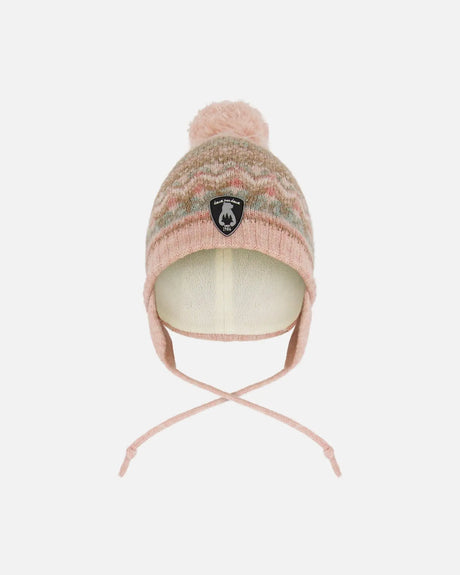 Lined Baby Knit Pompom Hat With Ear Flaps Dusty Pink | Deux par Deux | Jenni Kidz