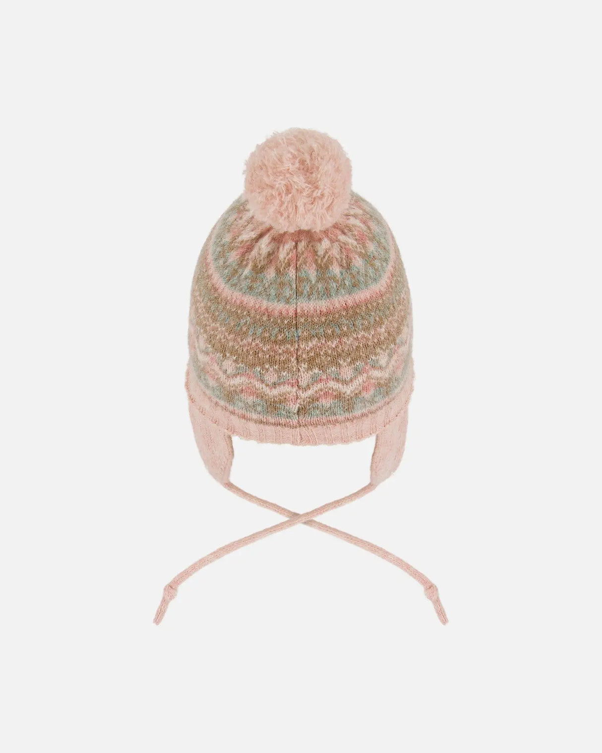 Lined Baby Knit Pompom Hat With Ear Flaps Dusty Pink | Deux par Deux | Jenni Kidz