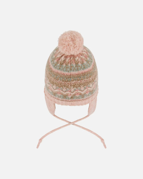 Lined Baby Knit Pompom Hat With Ear Flaps Dusty Pink | Deux par Deux | Jenni Kidz