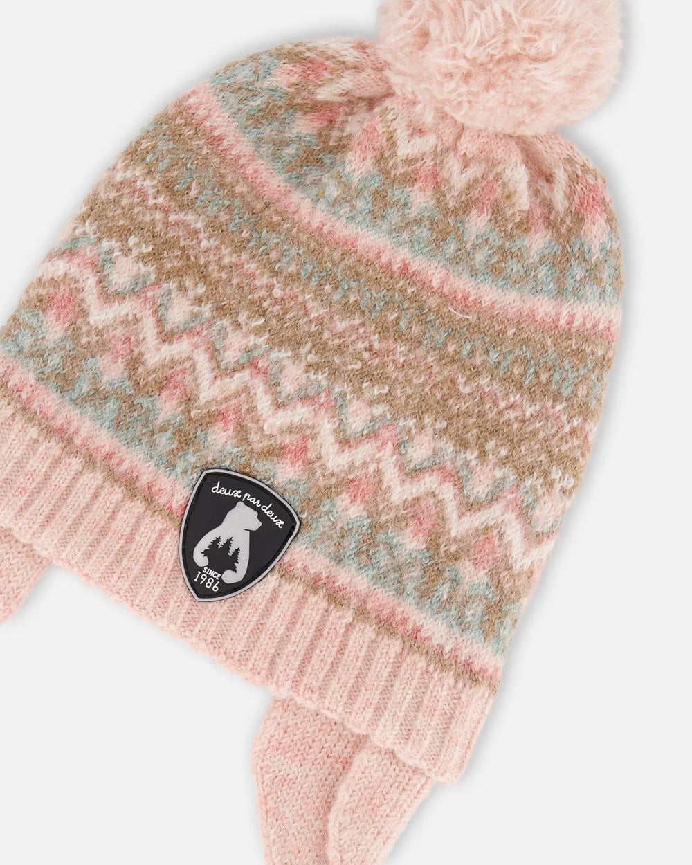 Lined Baby Knit Pompom Hat With Ear Flaps Dusty Pink | Deux par Deux | Jenni Kidz