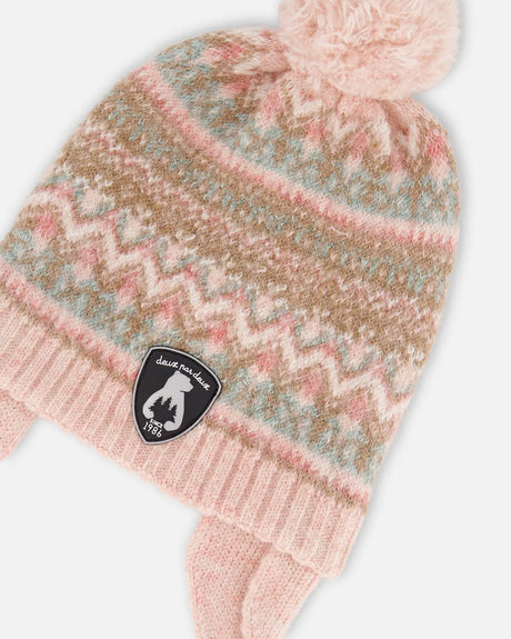 Lined Baby Knit Pompom Hat With Ear Flaps Dusty Pink | Deux par Deux | Jenni Kidz