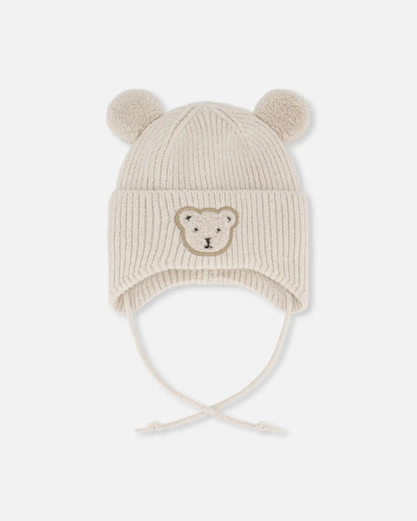 Lined Baby Winter Knit Hat With Ear Flaps Off-White | Deux par Deux | Jenni Kidz