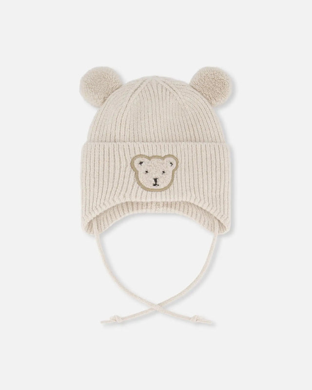 Lined Baby Winter Knit Hat With Ear Flaps Off-White | Deux par Deux | Jenni Kidz