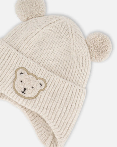 Lined Baby Winter Knit Hat With Ear Flaps Off-White | Deux par Deux | Jenni Kidz