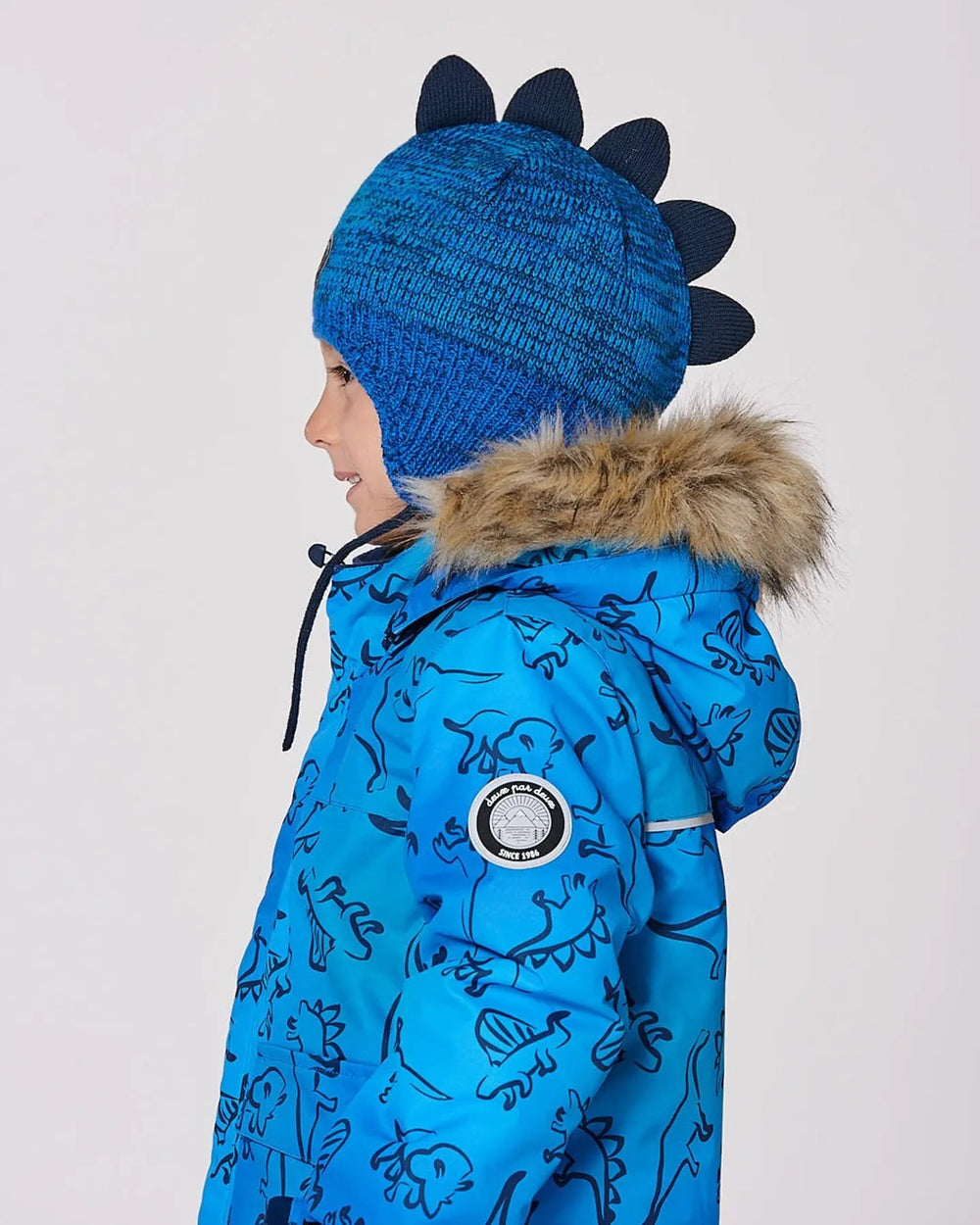 Lined Dino Peruvian Knit Winter Hat With Pompom Blue | Deux par Deux | Jenni Kidz