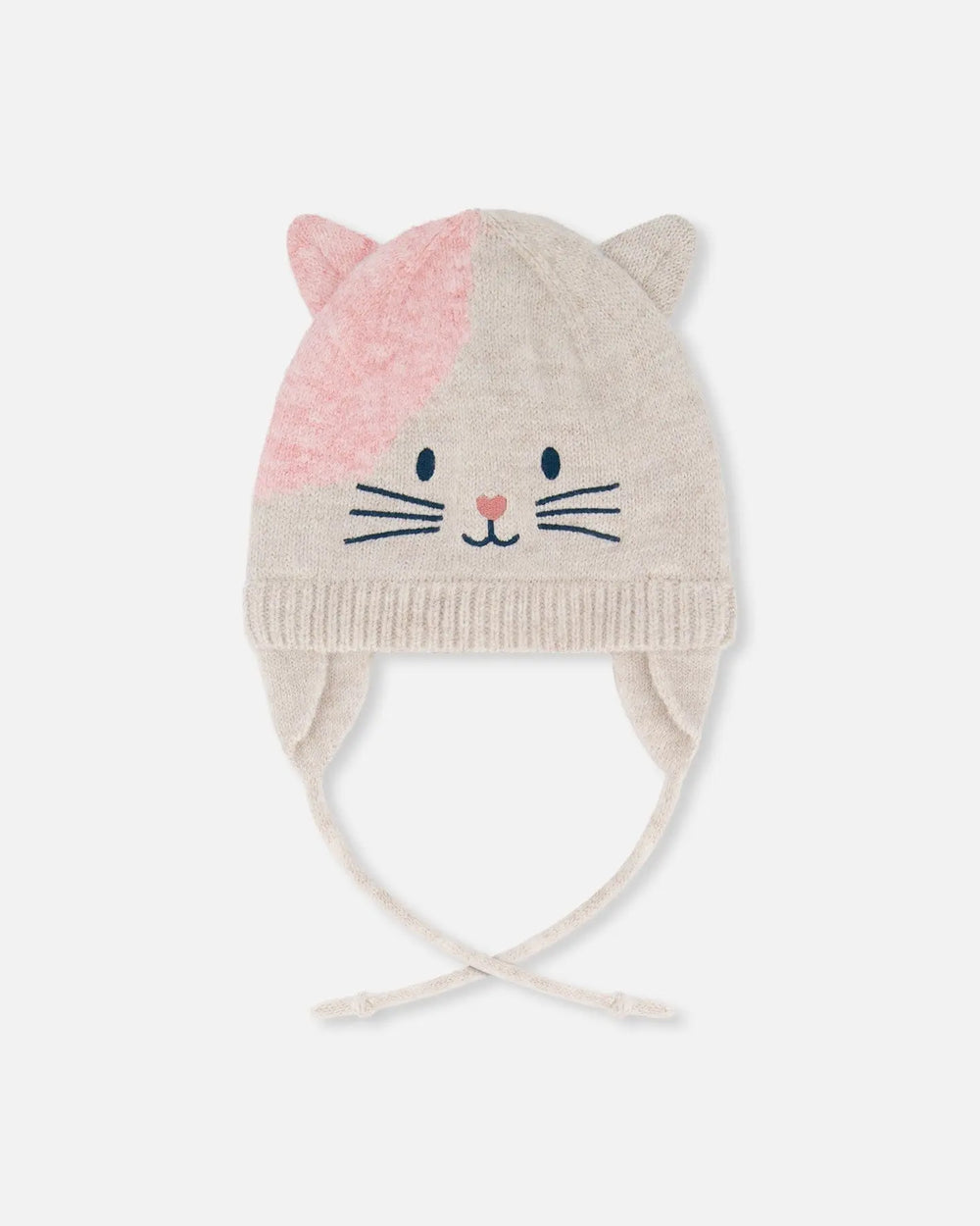 Lined Knit Hat With Ears Off-White And Pink | Deux par Deux | Jenni Kidz