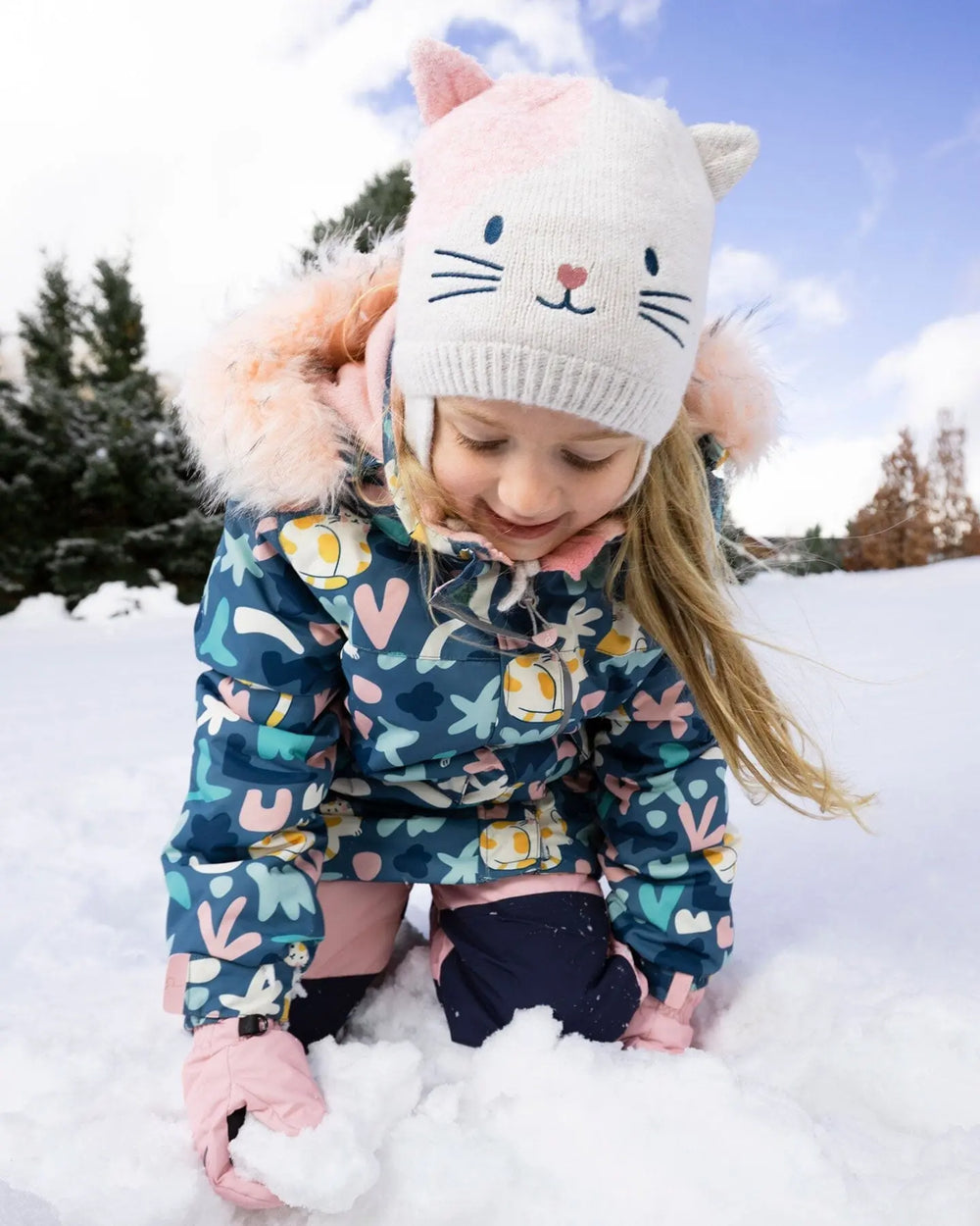 Lined Knit Hat With Ears Off-White And Pink | Deux par Deux | Jenni Kidz