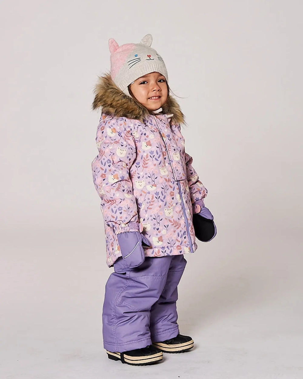 Lined Knit Hat With Ears Off-White And Pink | Deux par Deux | Jenni Kidz