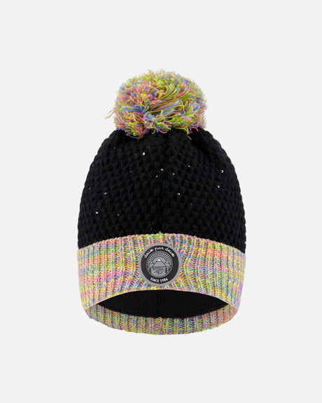 Lined Knit Hat With Pompom Black And Multicolor | Deux par Deux | Jenni Kidz