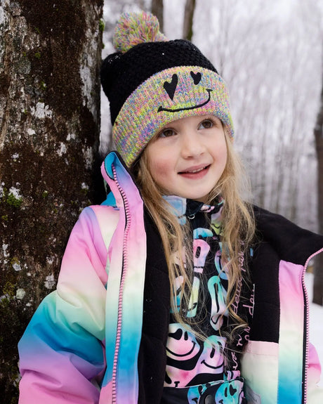 Lined Knit Hat With Pompom Black And Multicolor | Deux par Deux | Jenni Kidz