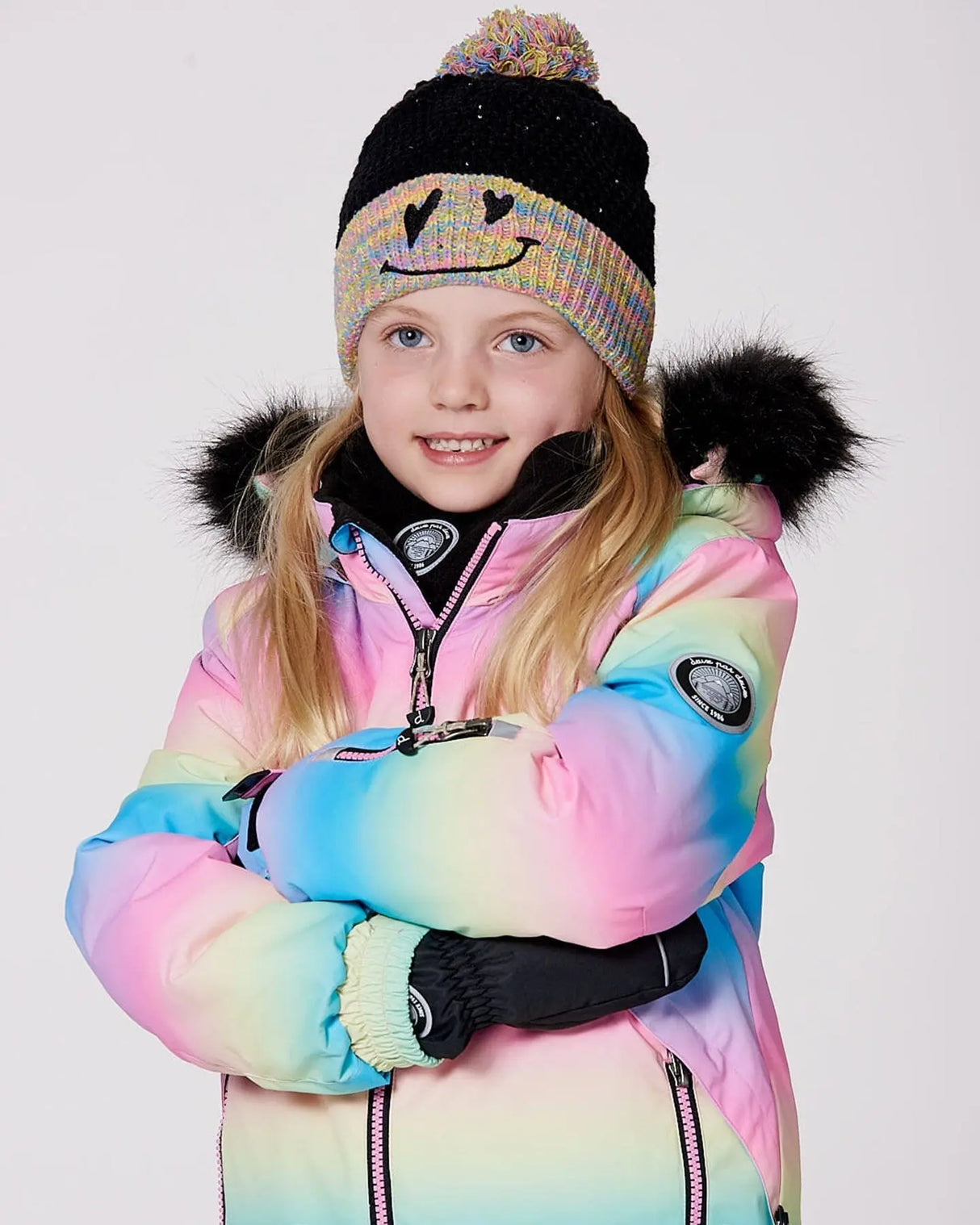 Lined Knit Hat With Pompom Black And Multicolor | Deux par Deux | Jenni Kidz