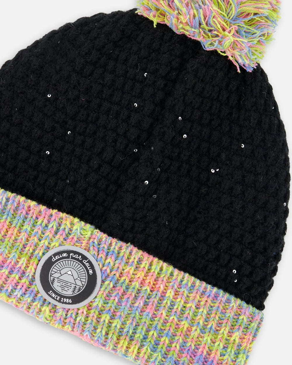 Lined Knit Hat With Pompom Black And Multicolor | Deux par Deux | Jenni Kidz