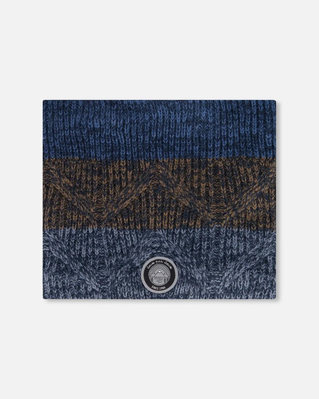 Lined Knit Neckwarmer Taupe And Navy | Deux par Deux | Jenni Kidz