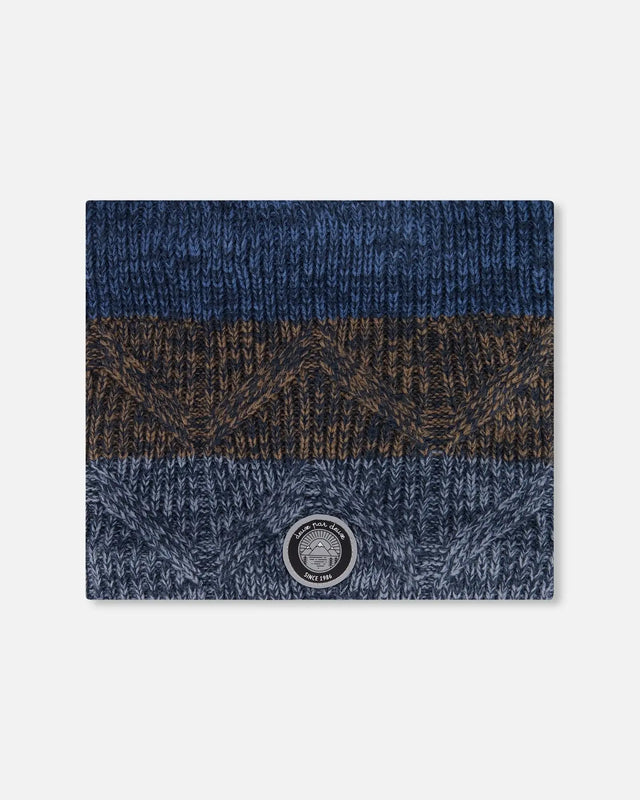 Lined Knit Neckwarmer Taupe And Navy | Deux par Deux | Jenni Kidz