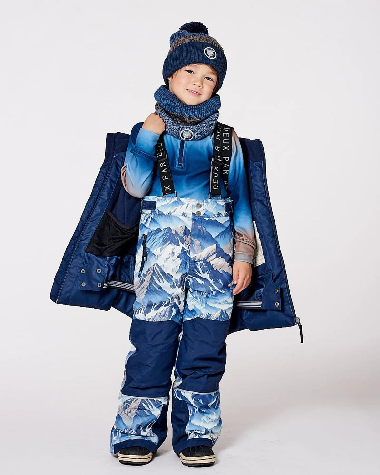 Lined Knit Neckwarmer Taupe And Navy | Deux par Deux | Jenni Kidz