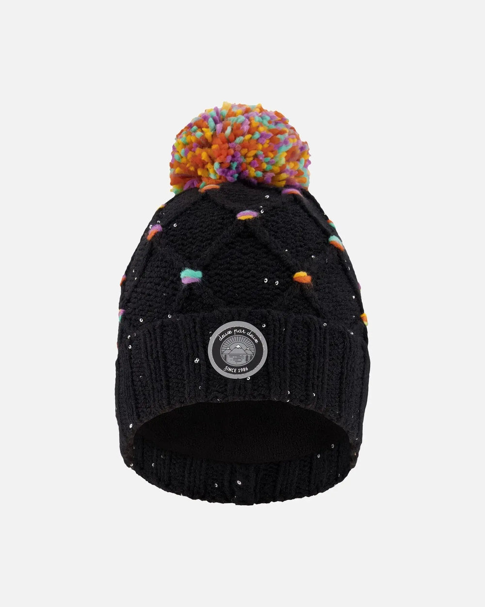 Lined Knit Pompom Hat Black And Multicolor With Little Sequins | Deux par Deux | Jenni Kidz