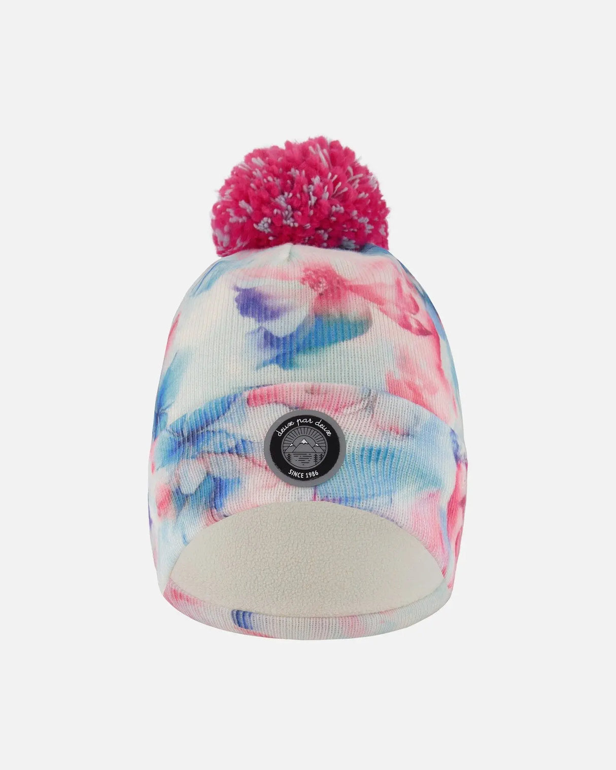 Lined Knit Pompom Hat Blue Flower Print | Deux par Deux | Jenni Kidz