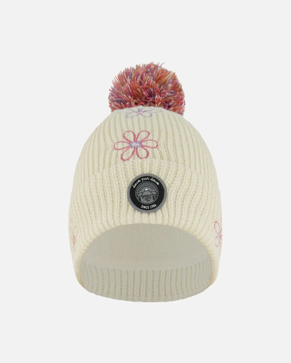 Lined Knit Pompom Hat Off-White And Pink | Deux par Deux | Jenni Kidz