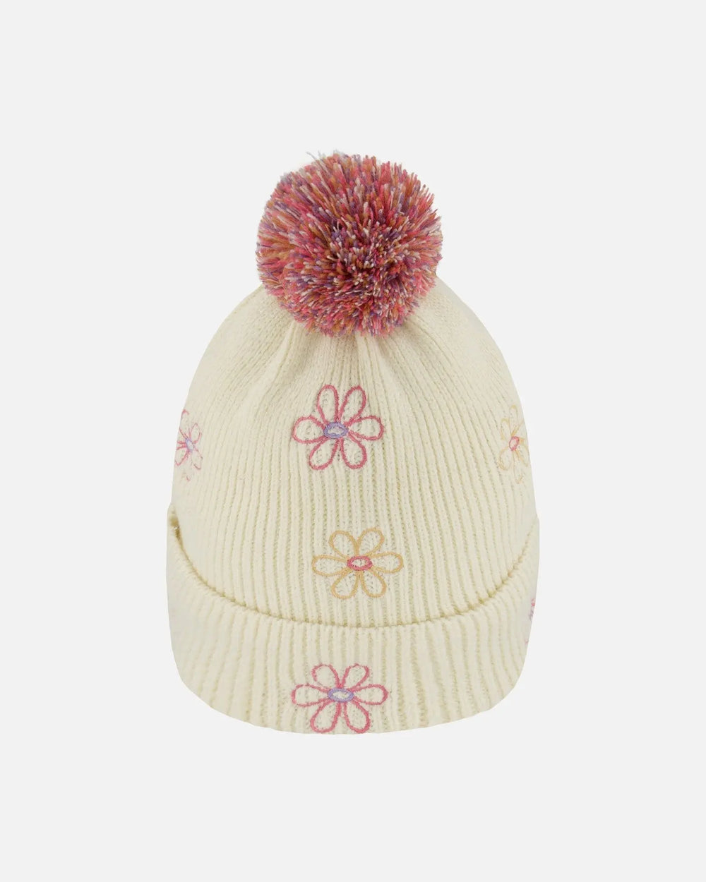 Lined Knit Pompom Hat Off-White And Pink | Deux par Deux | Jenni Kidz
