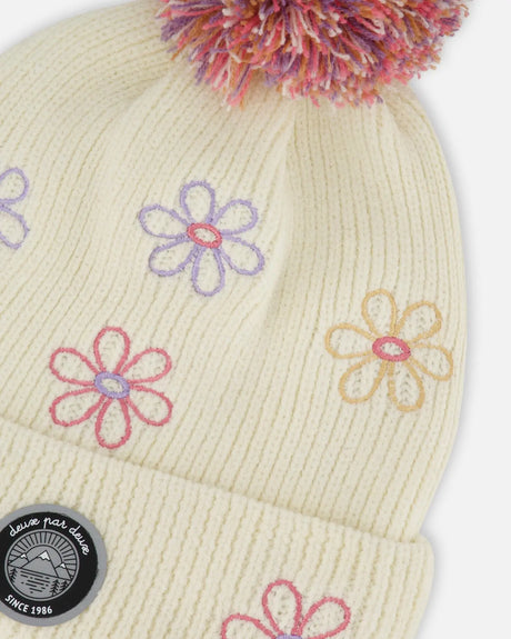 Lined Knit Pompom Hat Off-White And Pink | Deux par Deux | Jenni Kidz