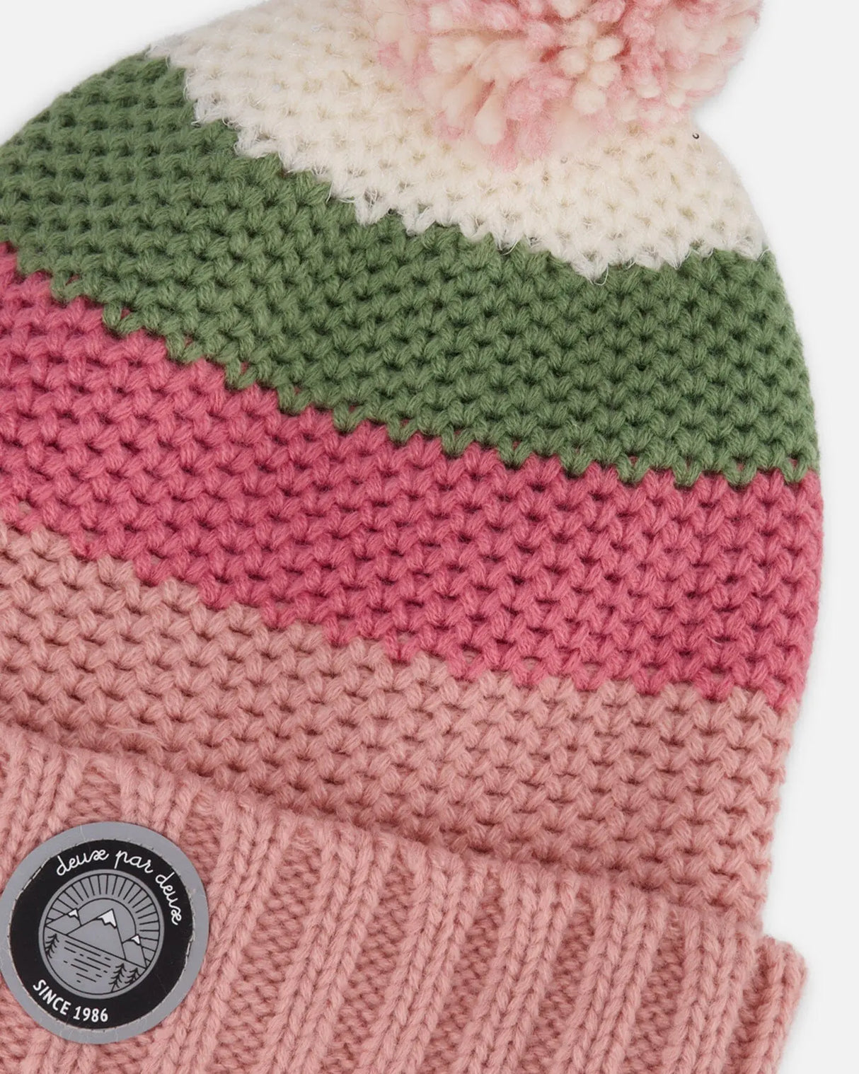 Lined Knit Pompom Hat Pink And Green | Deux par Deux | Jenni Kidz