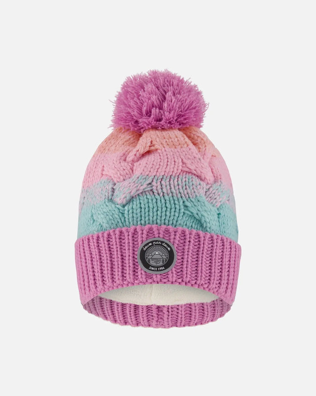 Lined Knit Pompom Hat Pink, Orange And Turquoise | Deux par Deux | Jenni Kidz