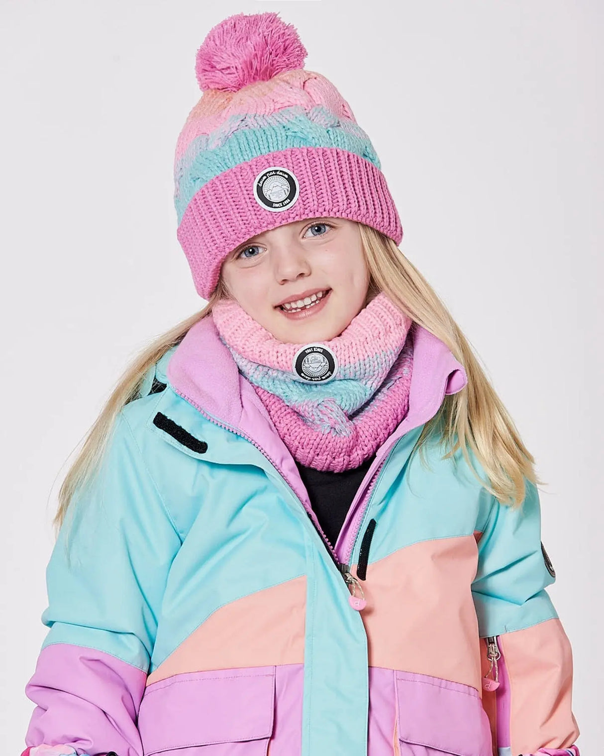 Lined Knit Pompom Hat Pink, Orange And Turquoise | Deux par Deux | Jenni Kidz